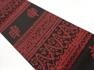 抽象木に変わり横段模様織出し全通袋帯